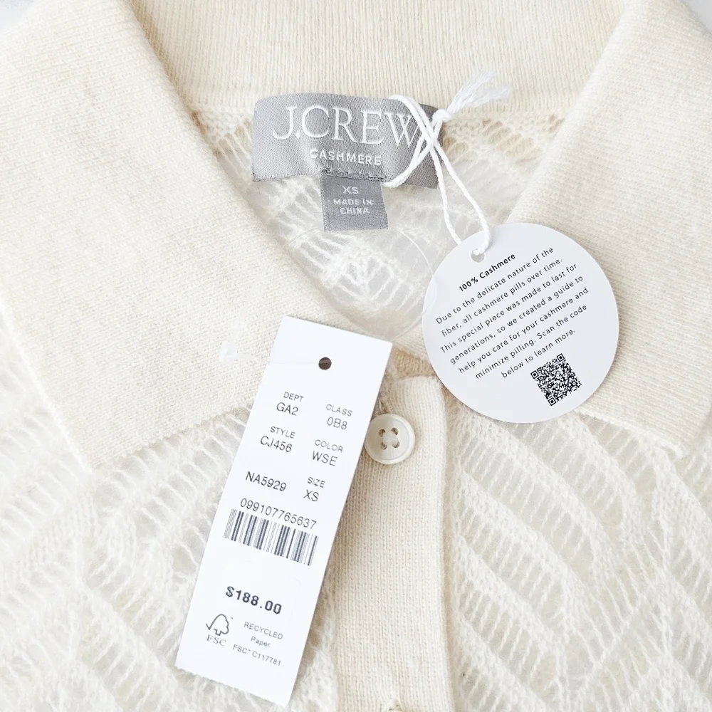 New! J. Crew Cashmere Sheer Pointelle Button-up Short Sleeve Cardigan